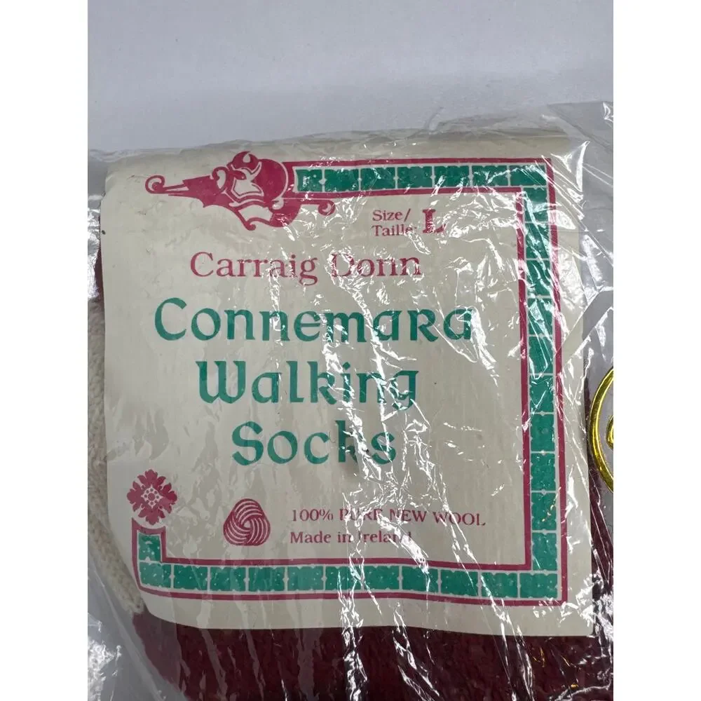 1980s Vintage Carraig Donn Irish Wool Knee-High Socks Red NEW 2 pairs NWT Size L